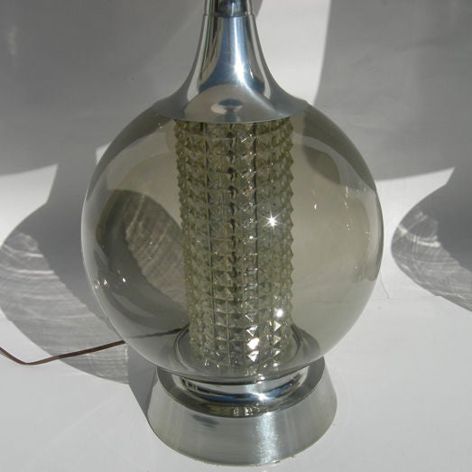 Impressive Pair of Smoked Glass Table Lamps