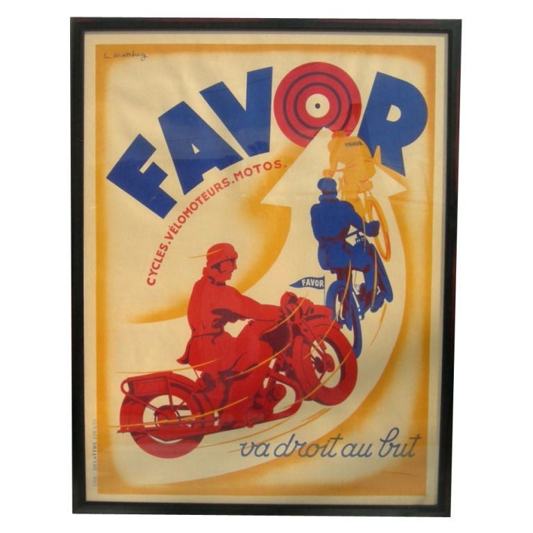 Art Deco Favor Motorcycle Poster by L. Matthey at 1stDibs