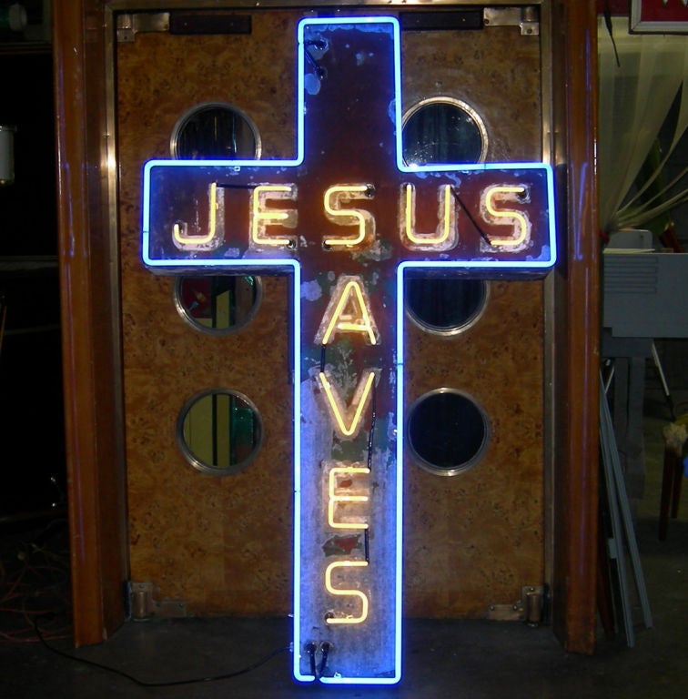 “Jesus Saves” Neon Sign at 1stDibs | jesus saves neon sign for sale