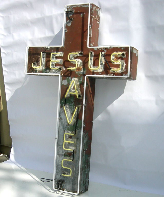 neon jesus saves sign