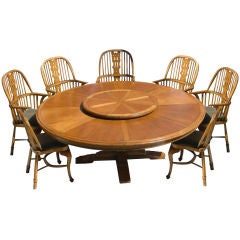 Massive French Pine Dining Table and Chairs