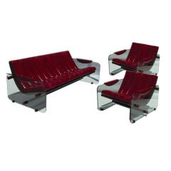Used Three Piece Glass and Leather Suite Attributed to Fabio Lenci