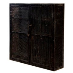 Early 20th Century Industrial French Perforated Steel Cabinet