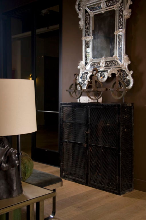 Early 20th Century Industrial French Perforated Steel Cabinet