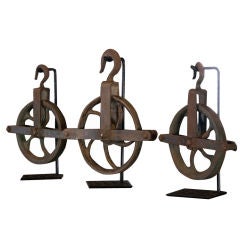 Antique Industrial Pulleys on Stand