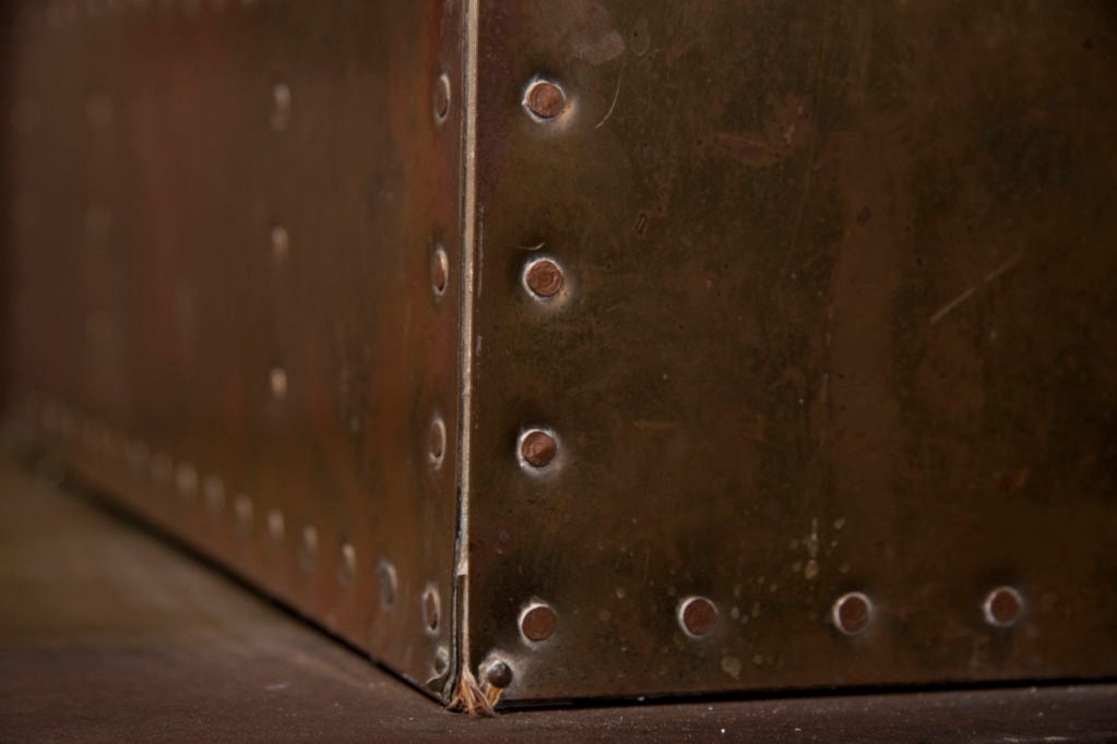 Copper Rivet Cube Table with Side Handles 7