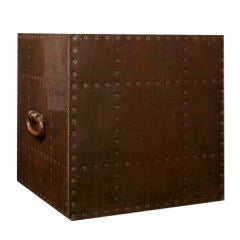 Copper Rivet Cube Table with Side Handles