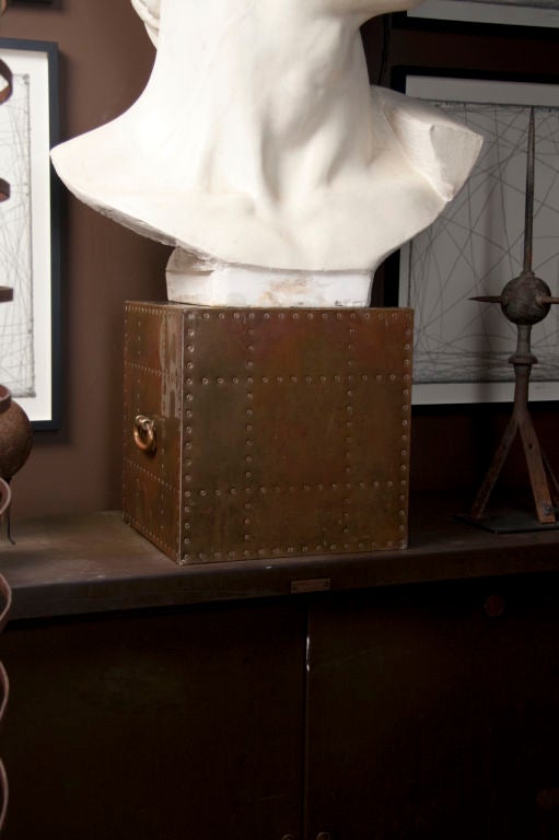 Unknown Copper Rivet Cube Table with Side Handles