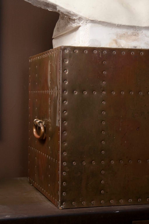 Copper Rivet Cube Table with Side Handles 1