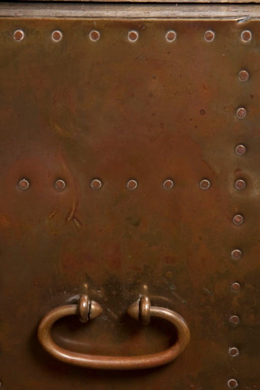 Copper Rivet Cube Table with Side Handles 2