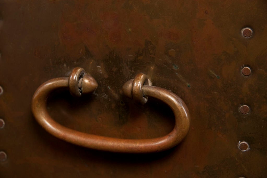 Copper Rivet Cube Table with Side Handles 3