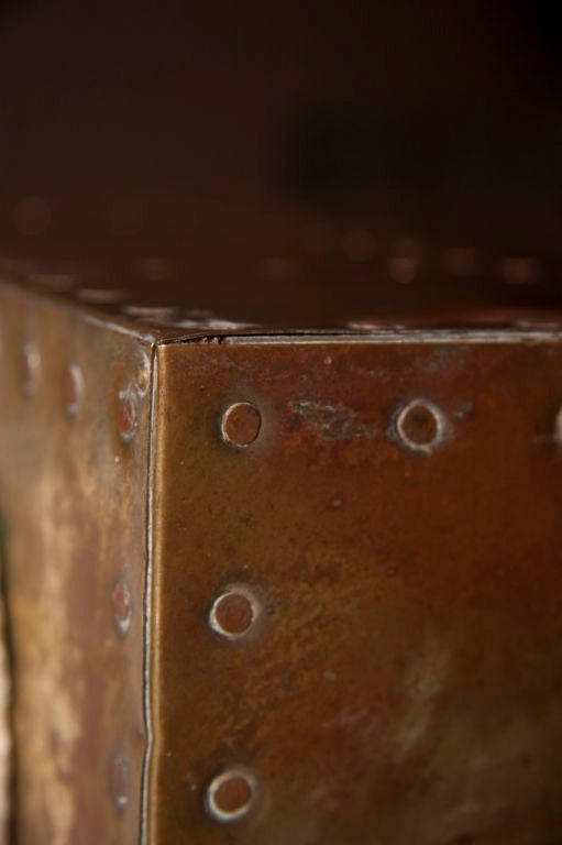 Copper Rivet Cube Table with Side Handles 4