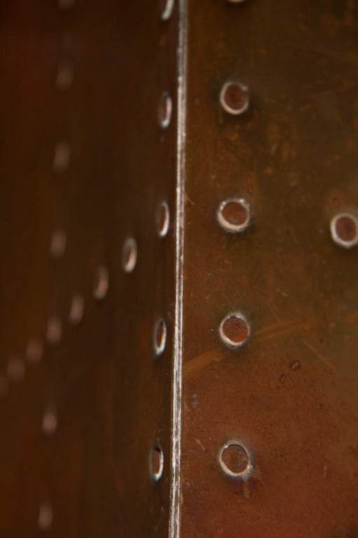 Copper Rivet Cube Table with Side Handles 5