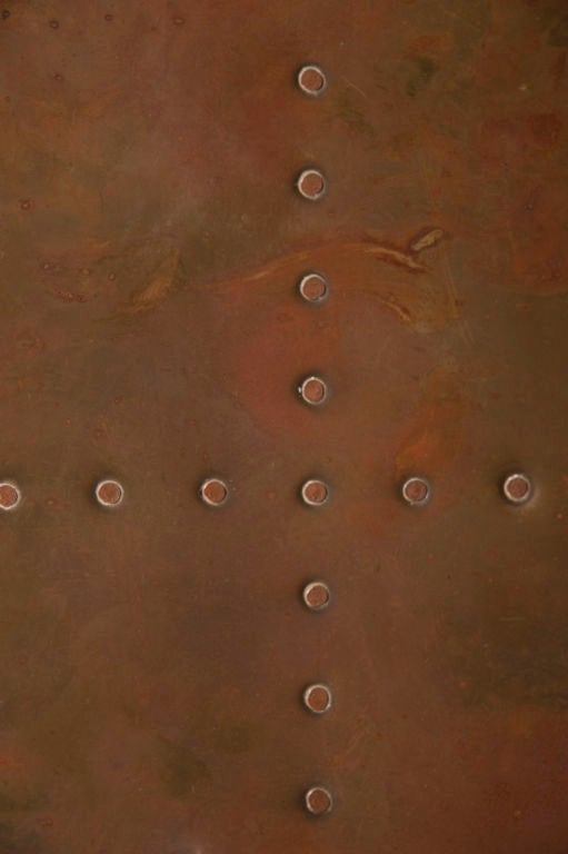 Copper Rivet Cube Table with Side Handles 6