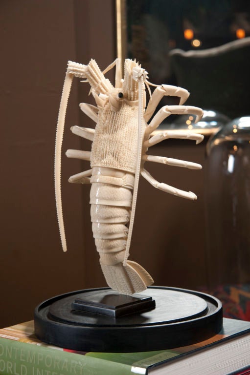 20th Century Pair of Bone Lobsters and Craw Fish in Curious Vessel