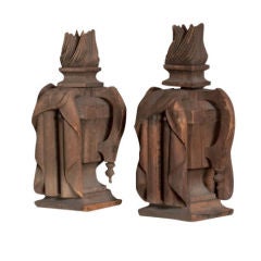 Pair of Carved Wood Deco Finials