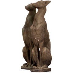 Pair of 19th Century  French Stone Garden Whippets