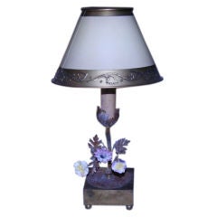 19th Century French Lamp with Porcelain Flowers