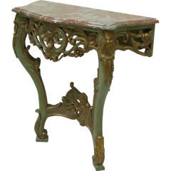 Signed Louis XV Rococo Parcel Gilt Console with Rouge Marble
