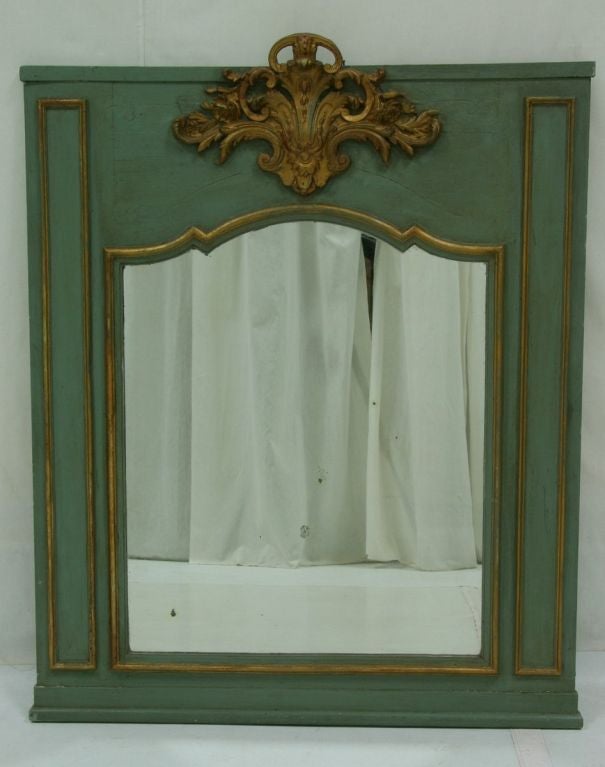 French painted parcel-gilt trumeau mirror paint not original
also wall decoration, architectural panel.