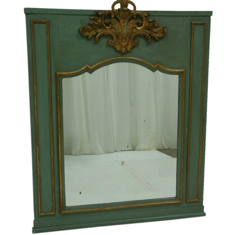 19th Century French Painted Parcel-Gilt Trumeau Mirror