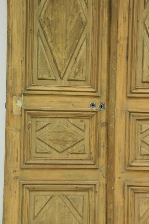 18TH CENTURY FRENCH PINE ENTRY DOORS WITH ORIGINAL HARDWARE AND CREMONA
( can be used as a partition, screen, or decorative wall decoration)
