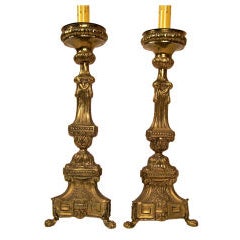 19th Century Brass Repousse Altar Candlesticks, Lamps 2