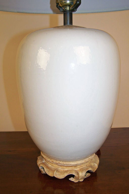 Pair of 19th century white glazed porcelain ginger jars converted into lamps.