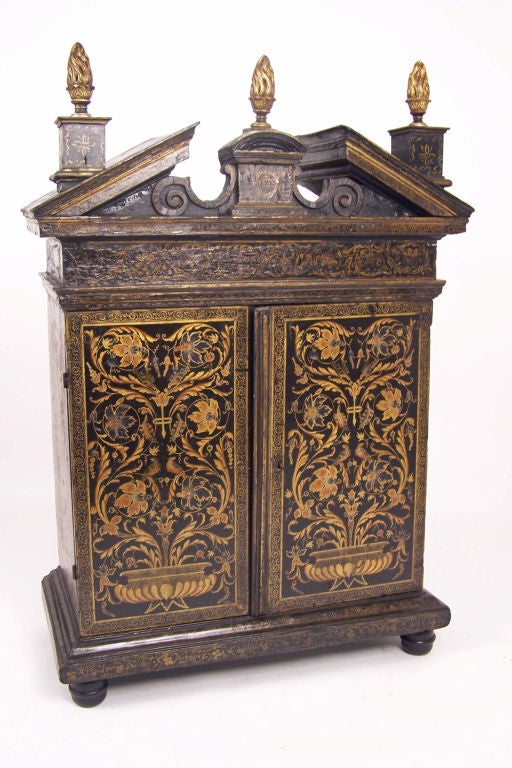 A beautifully hand painted cabinet with original hand wrought strap hinges (might possibly be a Protestant sacristy from Switzerland). European, early 19th century.