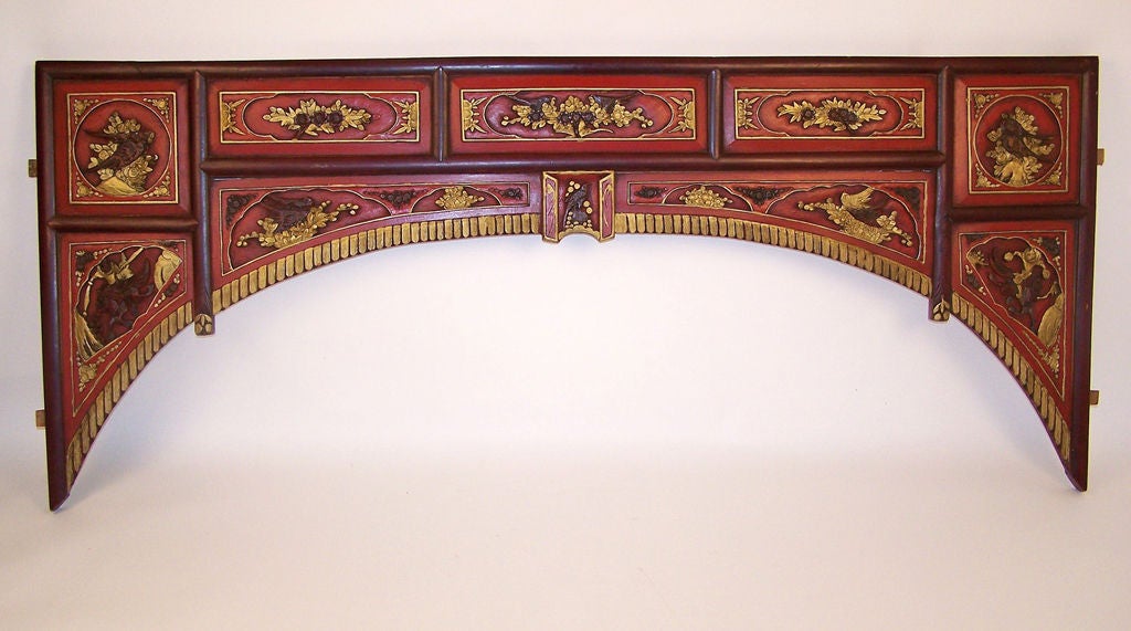 Beautifully carved and hand-painted wedding bed fragment. China, 19th century.