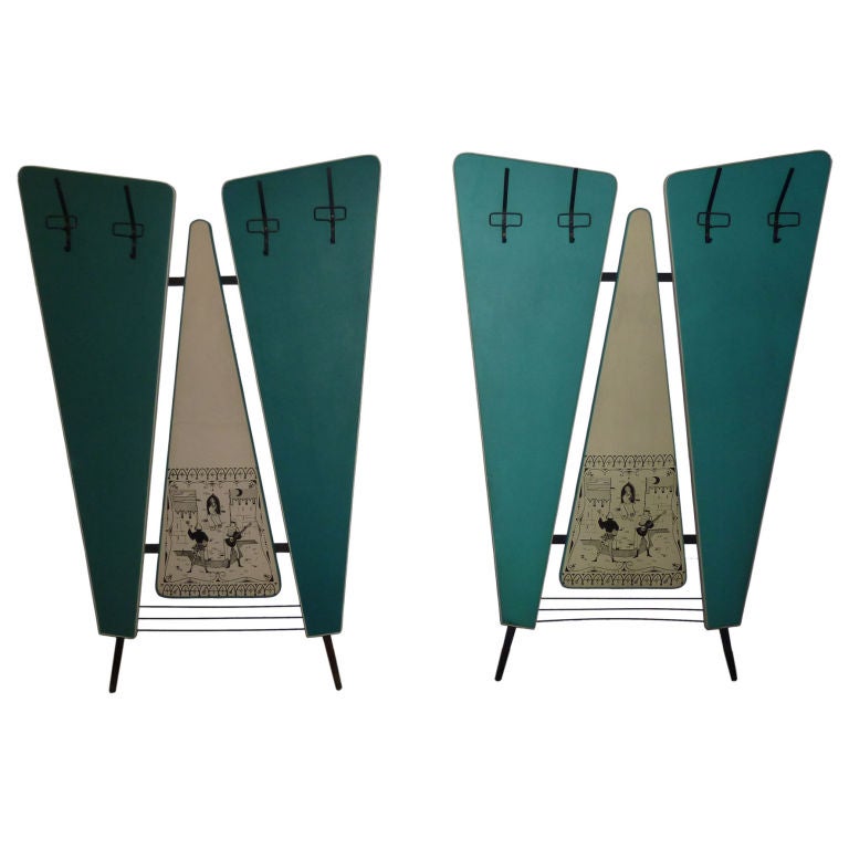 Italian Mid-Century Pair of Wall Coat Racks For Sale