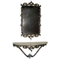 Italian   demi- lune  console  with the marble top and mirror