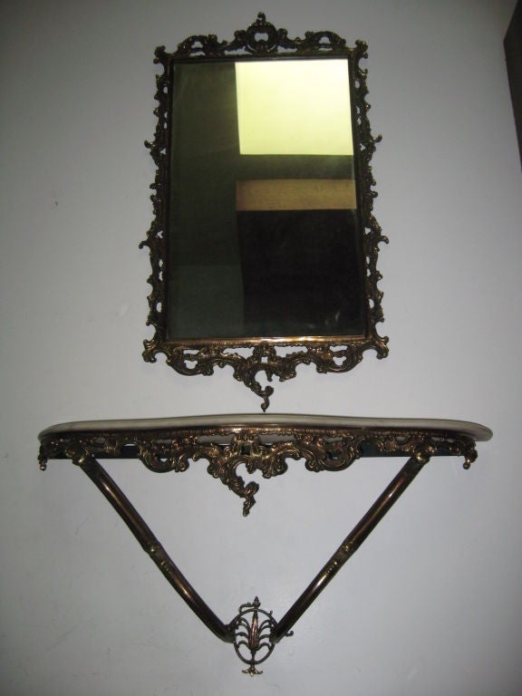 Italian   demi- lune  console  with the marble top and mirror