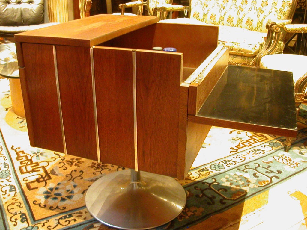 Mid Century Walnut And Chrome Cabinet For Sale 1