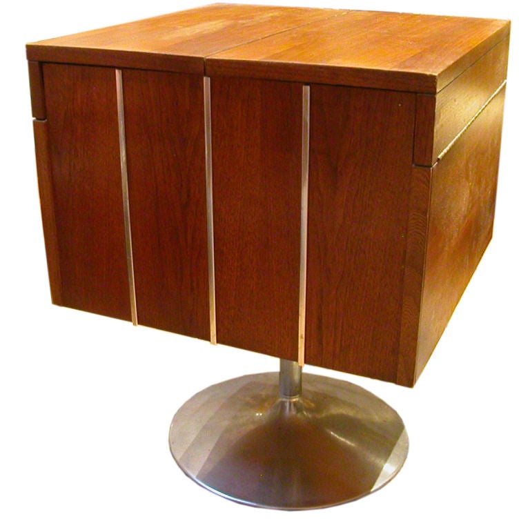 Mid Century Walnut And Chrome Cabinet For Sale