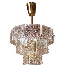 Glass and Brass Mid Century Chandelier