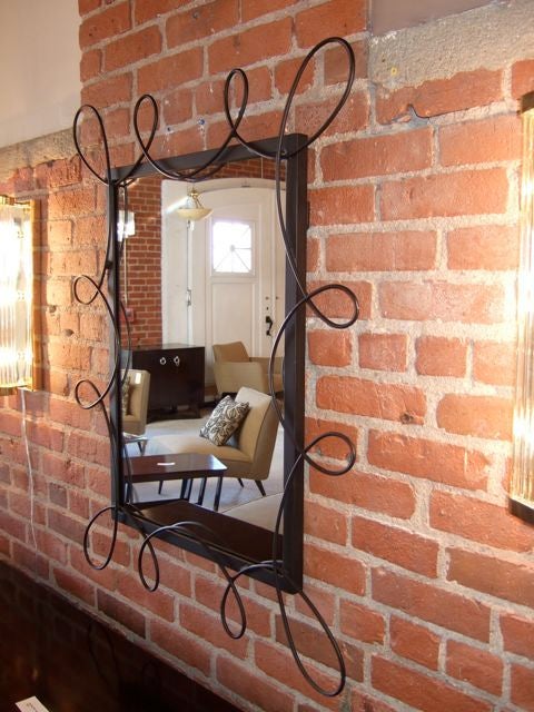 20th Century Pair of Scrolled Iron Mirrors