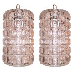 Pair of Greek Key Glamorous Pendant Lights