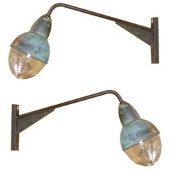 Pair of copper and glass arm lights