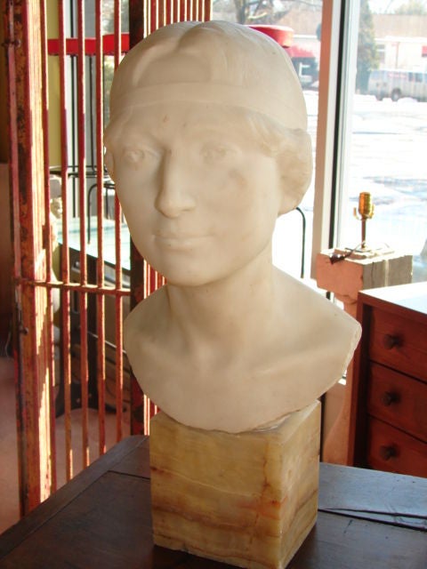 French Marble Bust by De Herain In Excellent Condition In Pound Ridge, NY