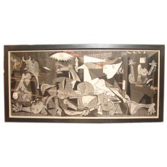 Large black and white print of Picasso's Guernica