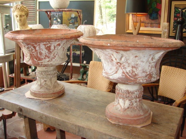 Mid-20th Century Pair of large  French terracotta urns