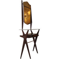 Italian 1950s Mohogany Two Piece Console/Mirror Italian 1950s Mohogany Two Piece Console/Mirror