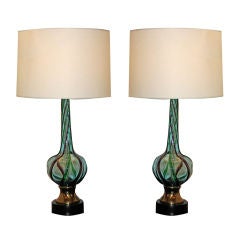 Colorful pair of Venetian, Murano side table lamps