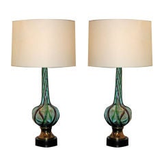 Vintage Colorful pair of Venetian, Murano side table lamps