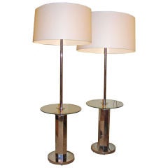 Art deco chromed pair of floor lamps/side tables
