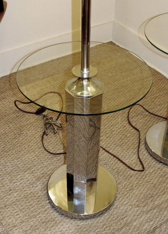 Art deco chromed pair of floor lamps/side tables