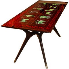 Italian coffee table with zodiac signs painted by artist Haeti