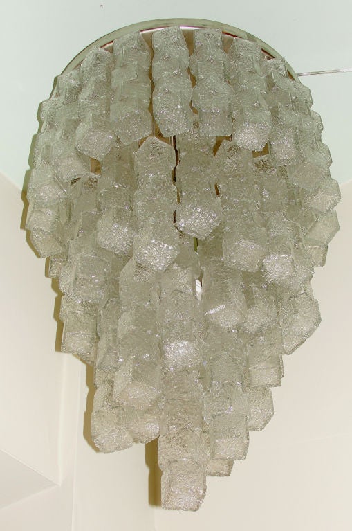 Whimsical, large dice shaped Venetian glass chandeliers