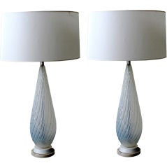 Large pair of white and bubbling Venetian 50's side table lamp